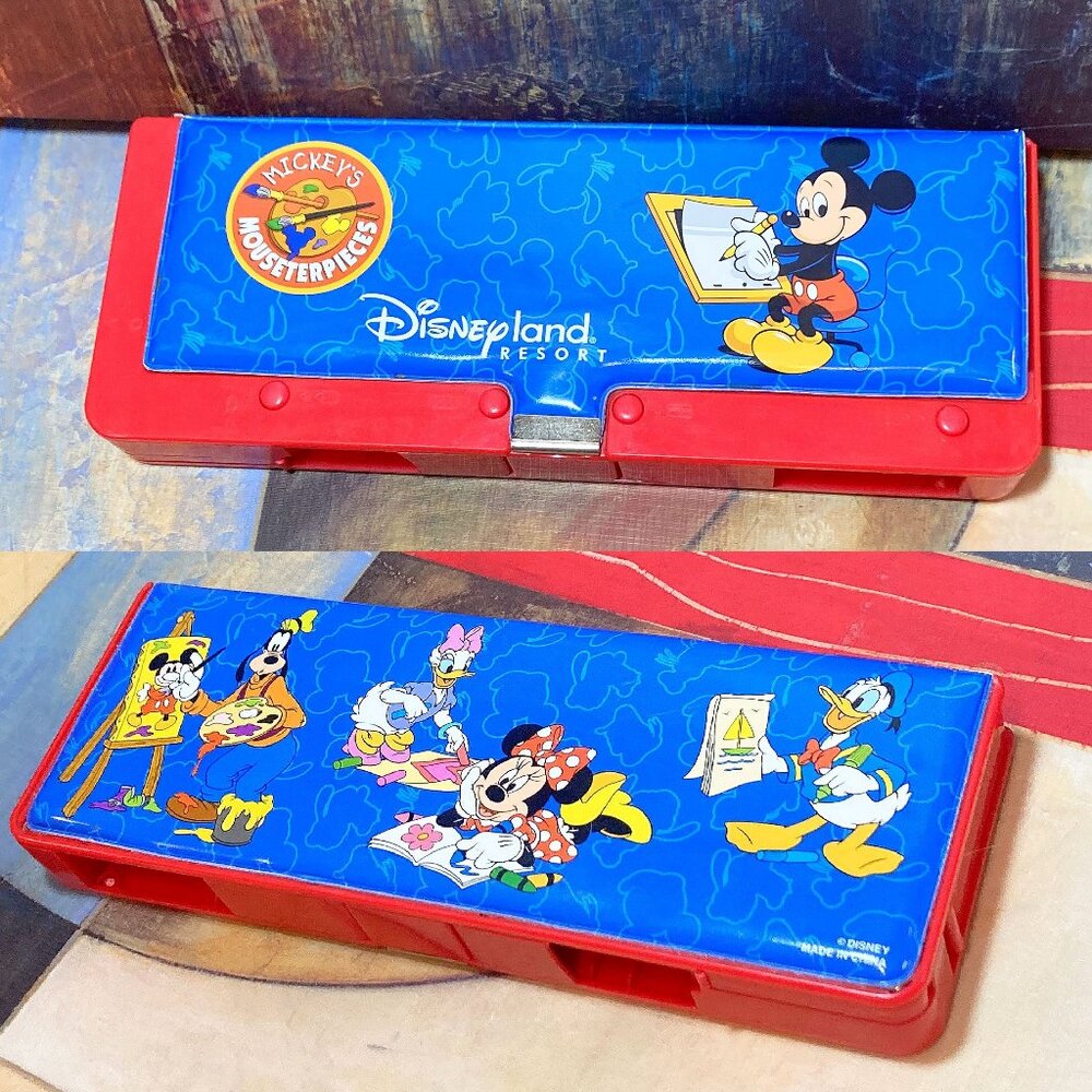 VINTAGE DISNEYLAND RESORT PADDED PENCIL BOX CASE SCHOOL SUPPLIES COMPARTMENTS